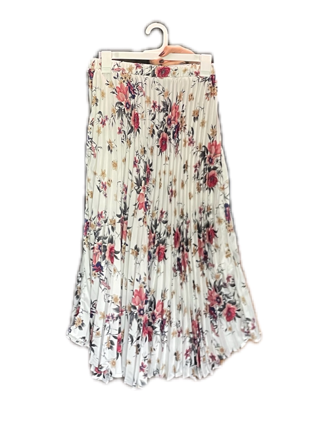 Floral Pleated Maxi Skirt - White With Pink Floral